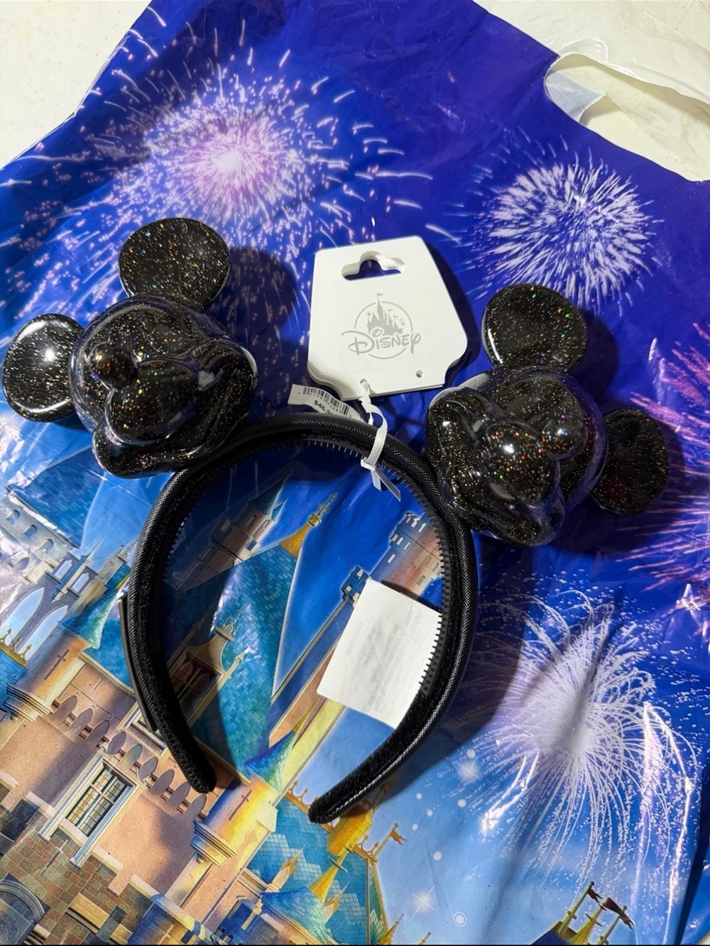 Disney Parks Mickey Black Sparkly Head Loungefly Ears Headband